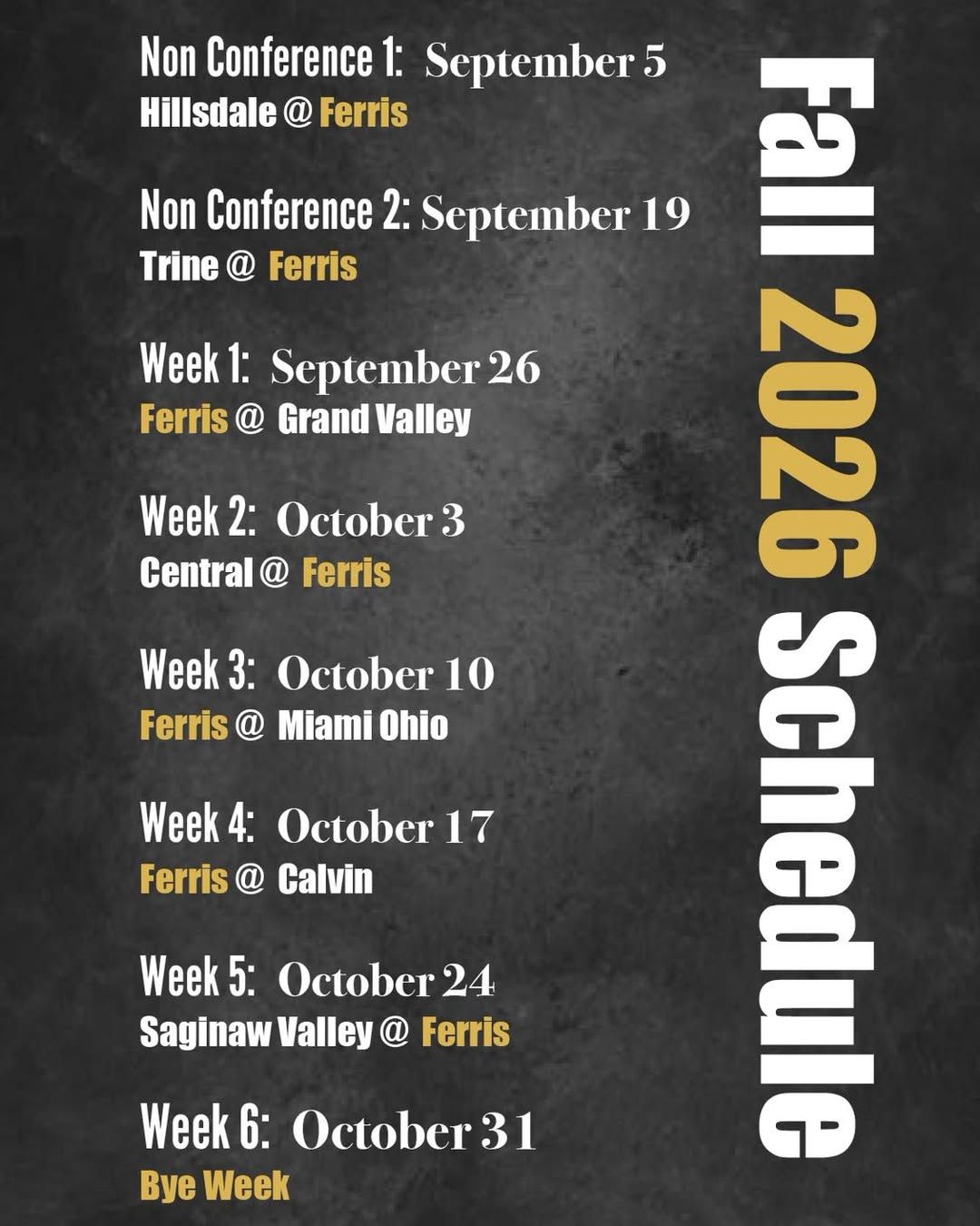 Ferris Rugby Fall 2026 schedule poster
